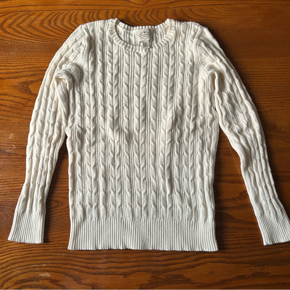 St. John's Bay Cream/Off White Cable Knit Cotton Sweater